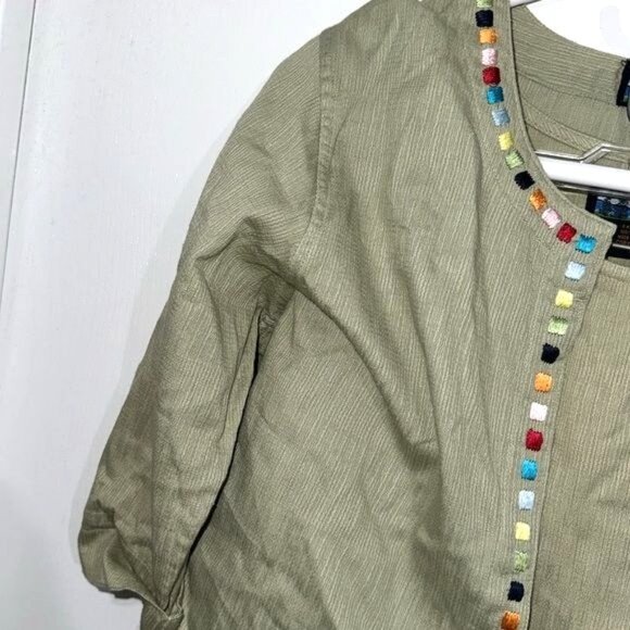 Vintage Womens 3-Piece Olive Green Cotton Ensemble With Beaded Trim - Picture 5 of 13